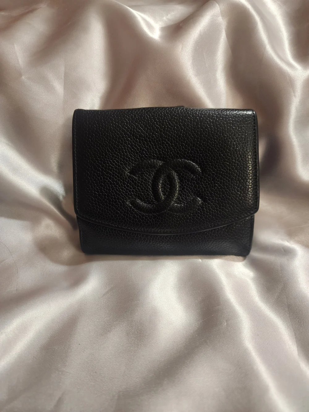 CHANEL Black Caviar Leather Trifold Wallet
